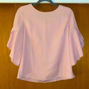 Pink blouse with 3/4 length bell sleeves